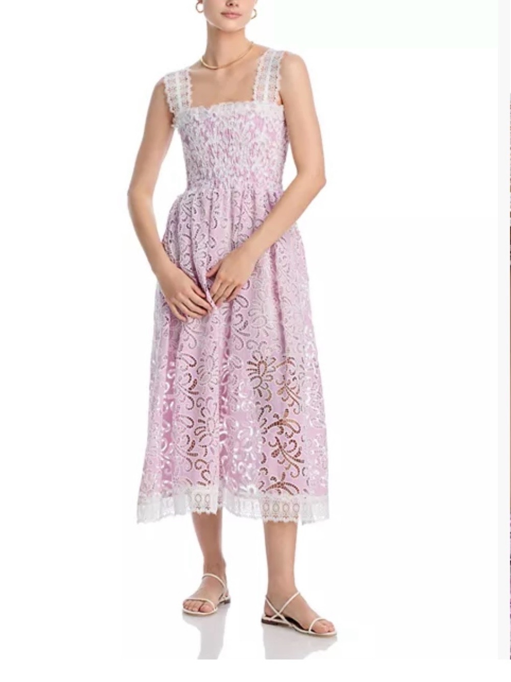 Waimari Smocked Lace-Overlay Midi Dress
